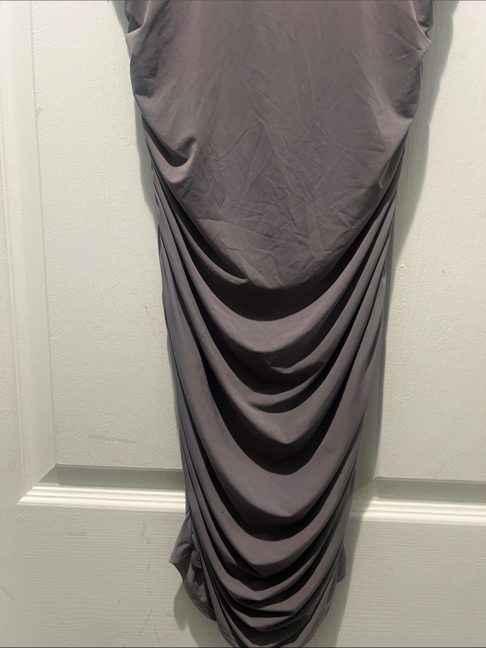 Aster Ruched Off-Shoulder Midi Dress in Light Brown - Picture 6 of 13